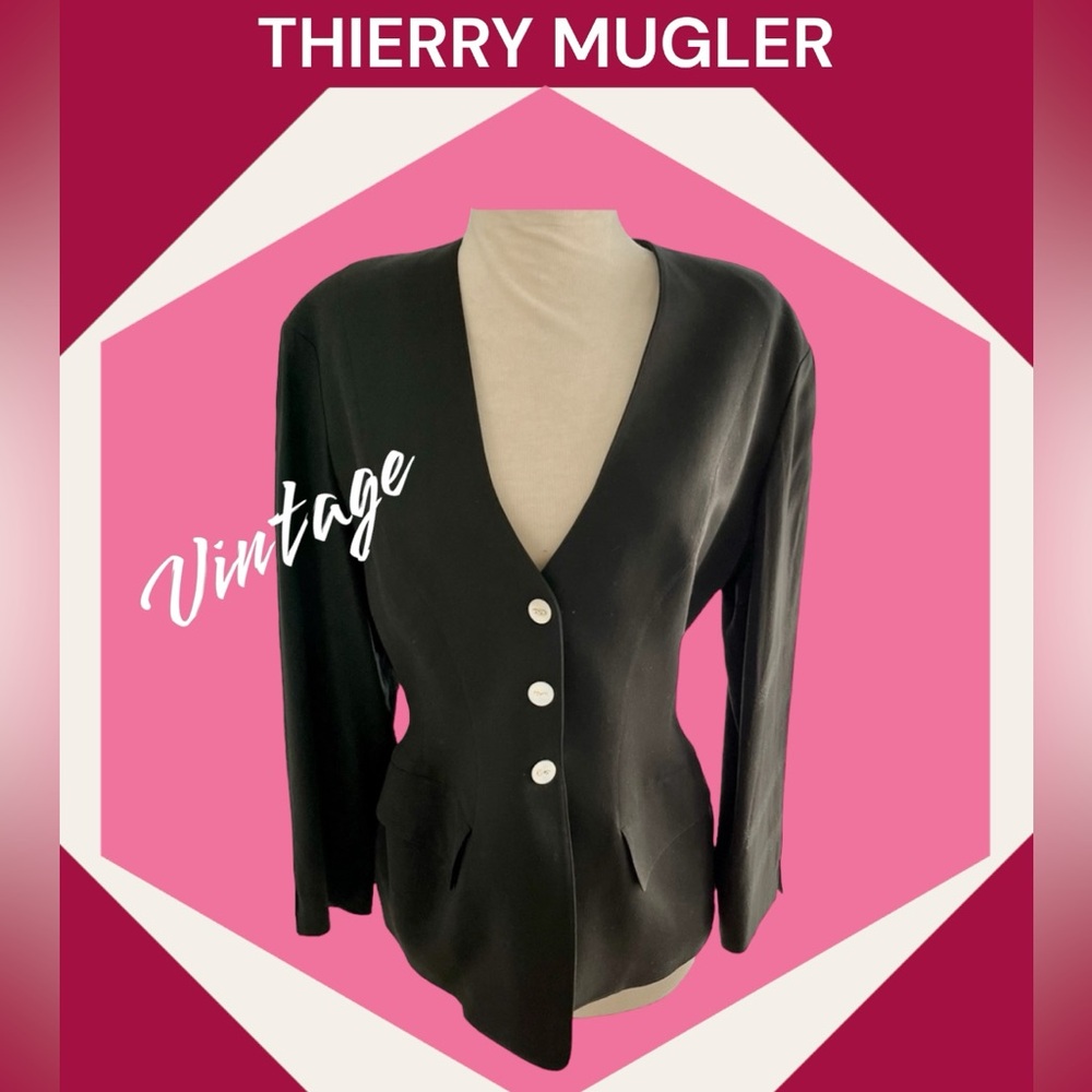 VINTAGE THIERRY MUGLER BLACK BLAZER JACKET 8/10